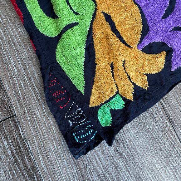 Mexican Colorful Black Hand Embroidered Jalapa Blouse Oaxacan Floral Hand Small - Picture 13 of 15